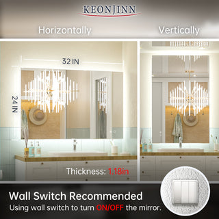 Backlit LED Mirror for Bathroom, Anti-Fog Dimmable, Silver, 40x28