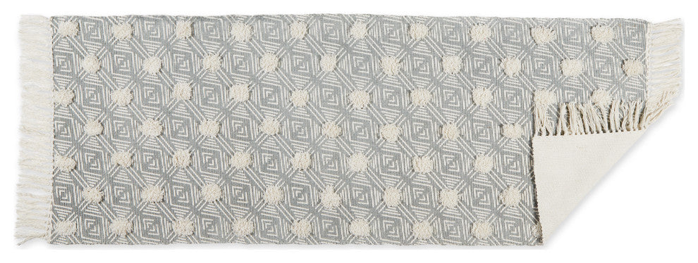 Gray Diamond Printed Off-White Hand-Loomed Shag Rug Runner 2Ft 3Inx6Ft