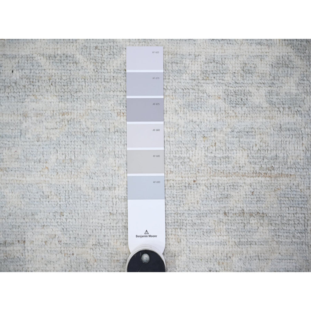 Blue Gray Washed Out Samarkand Pomegranate Design Hand Knotted Rug, 8'x9'8"