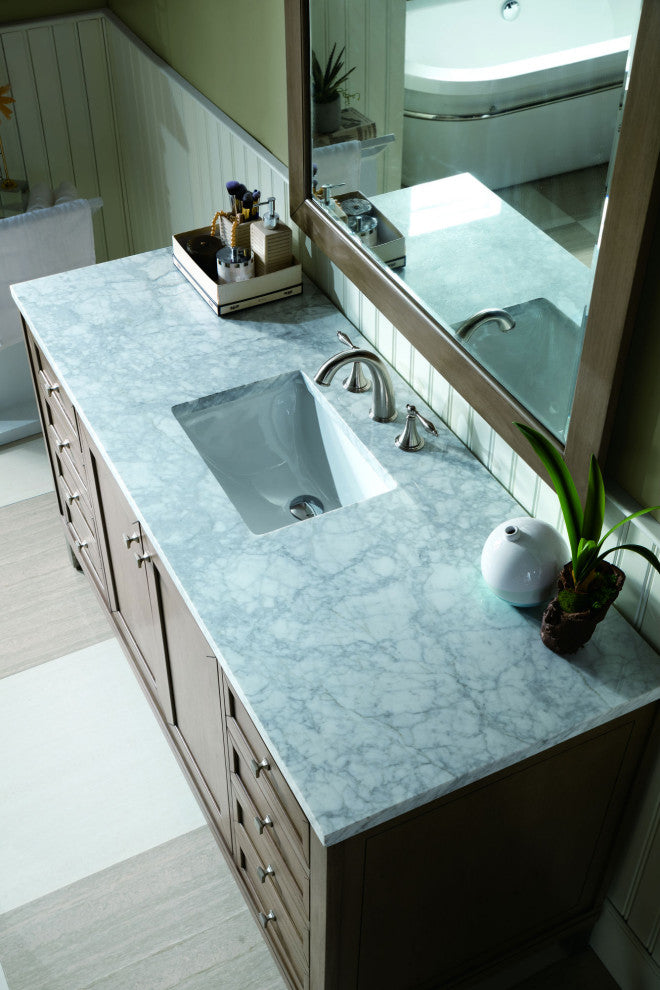 James Martin 305-V60S-WWW-3CAR 60" Single Vanity with Carrara Marble Top