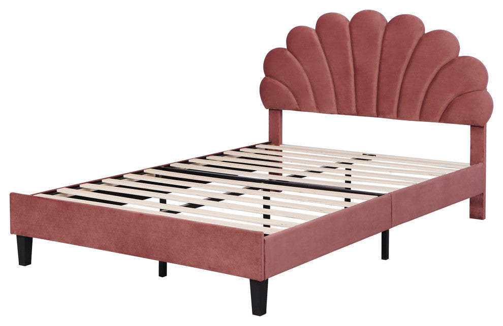 Gewnee Queen Size Upholstered Platform Bed in Red