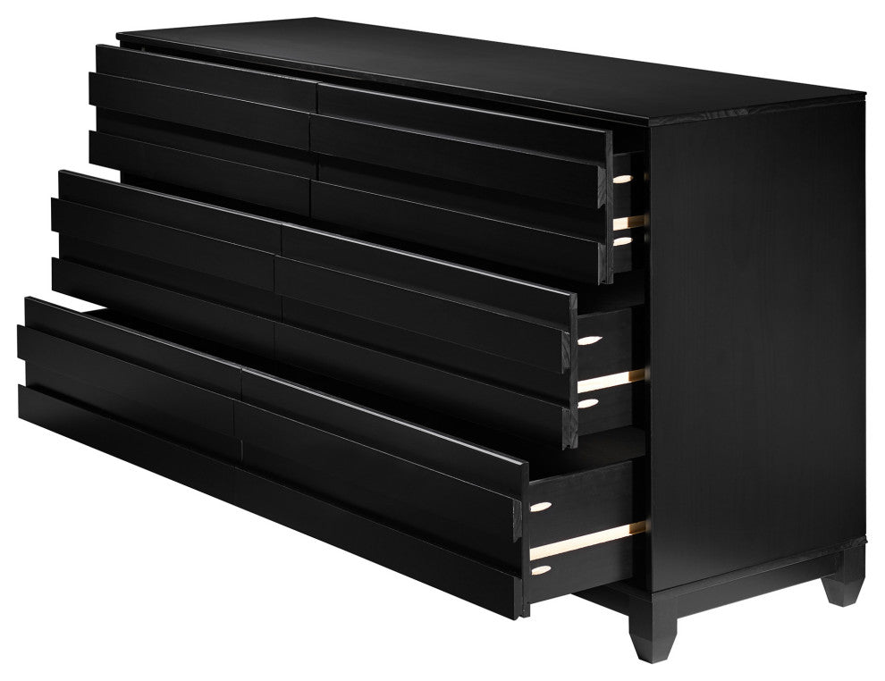 Modern Grooved Panel 6 Drawer Wood Dresser "“ Black