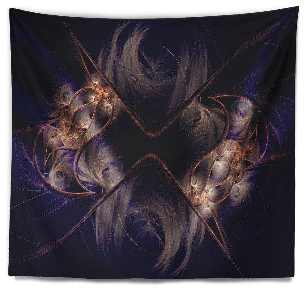Dark Gold Fractal Flower Pattern Abstract Wall Tapestry, 39"x32"