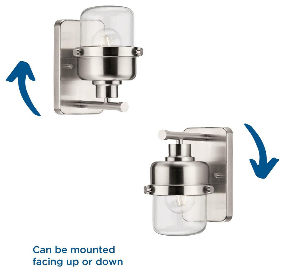 Beckner Collection 1-Light Brushed Nickel Clear Glass Bath Light