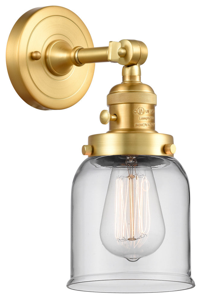 Bell Sconce With Switch, Satin Gold, Clear