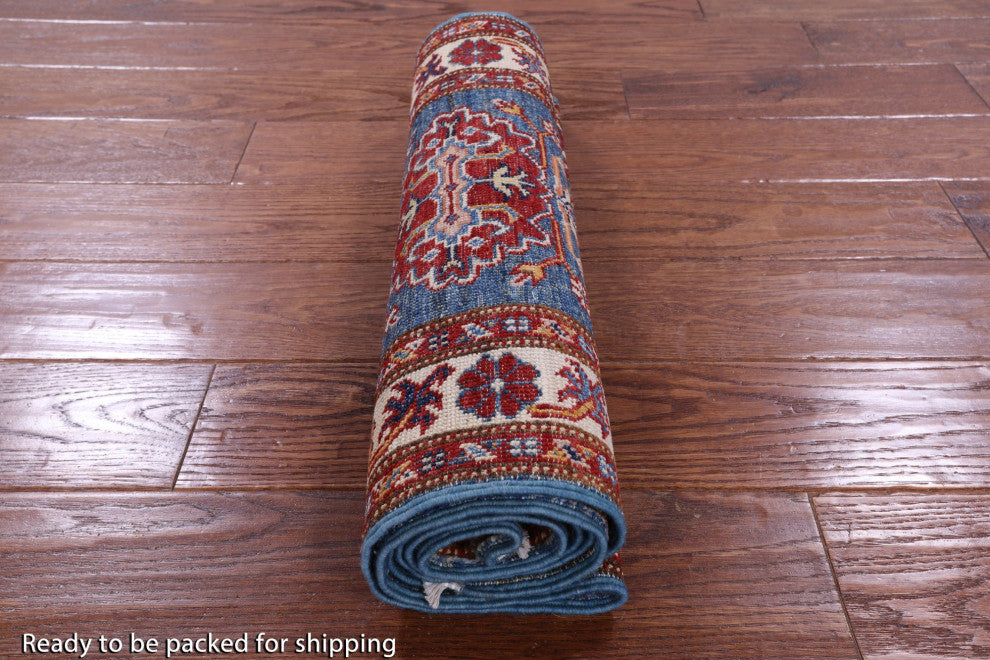 Runner Handmade Geometric Super Kazak Wool Rug 1' 11" X 6' 2" Q10298