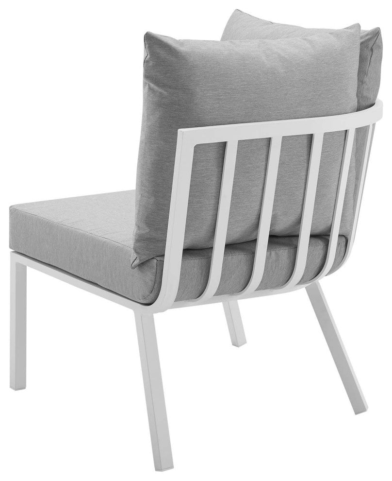 Lounge Chair, Aluminum, Metal, White Gray, Modern, Outdoor Patio Bistro