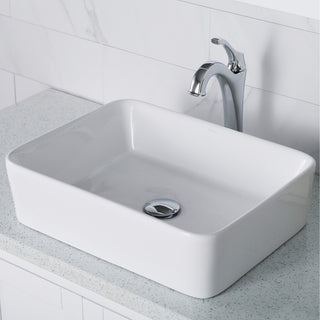 Elavo Rectangle Ceramic Vessel Sink, Bathroom Arlo Faucet, Drain, Chrome