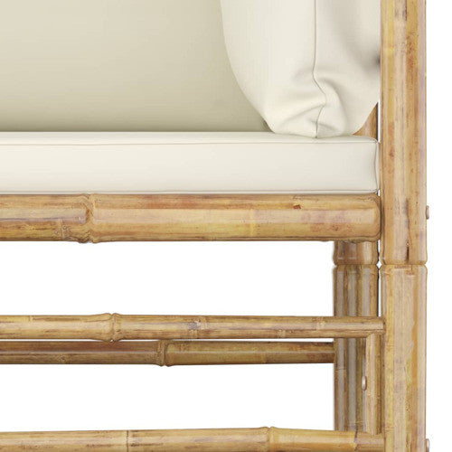 vidaXL Patio Lounge Set Sofa Couch 4 Piece with Cream White Cushions Bamboo