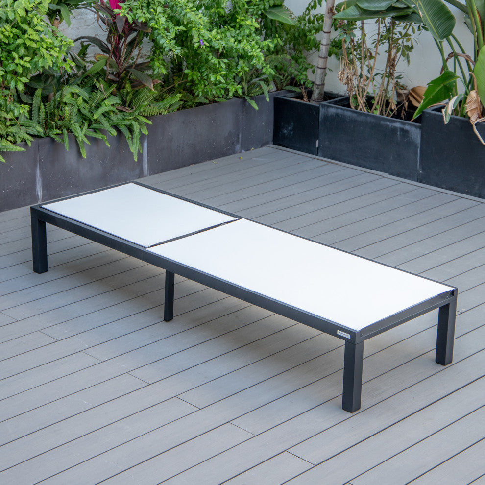 LeisureMod Marlin Patio Chaise Lounge Chair With Black Frame, White