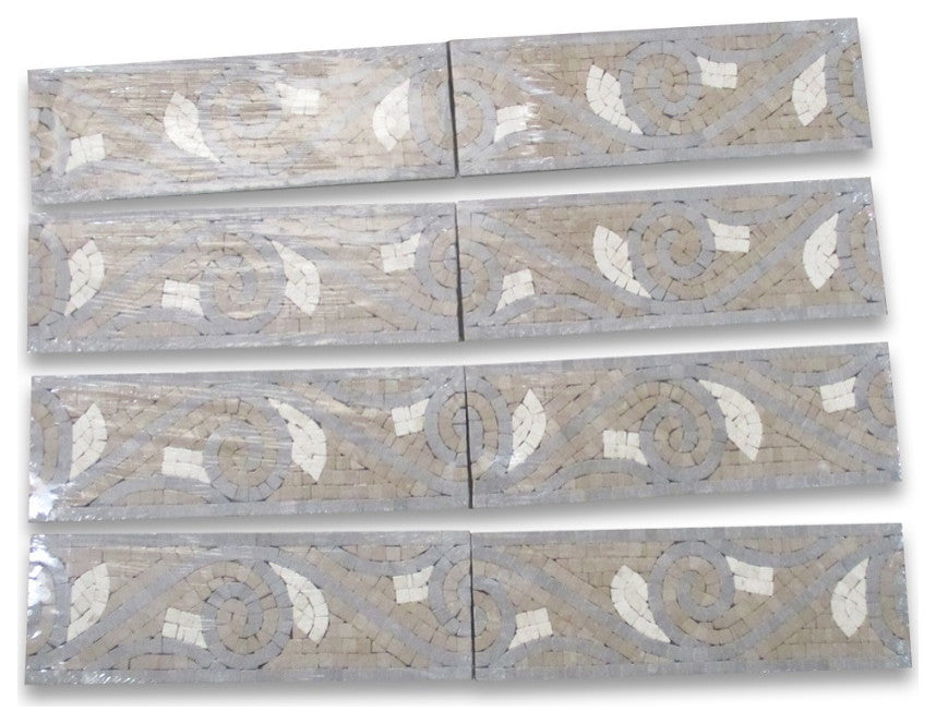Marble Mosaic Border Bathroom Accent Listello Tile Swirl 4x12 Tumbled, 1 piece