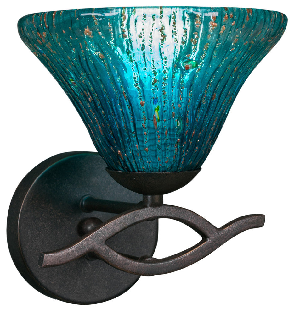 Revo Wall Sconce In Dark Granite, 7" Teal Crystal Glass