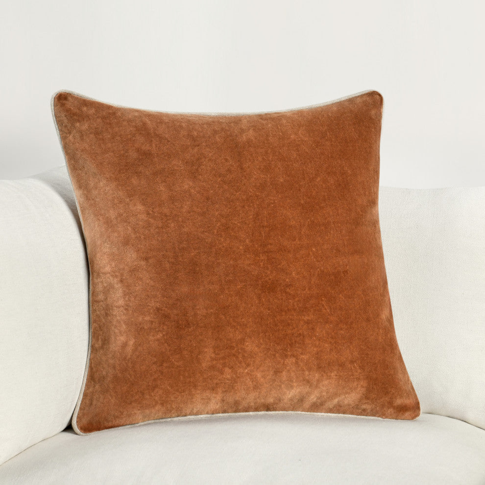 Harriet Velvet Throw Pillow by Kosas Home, Hazel Brown, 22x22