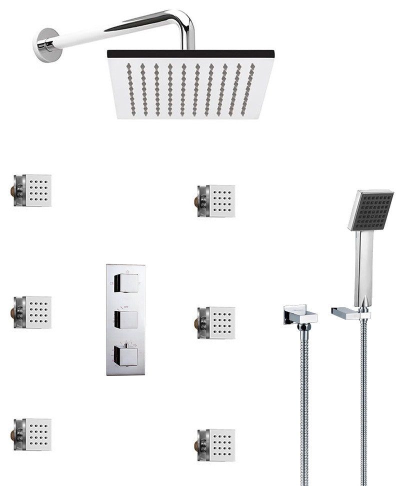 Fontana Chrome Shower System Set With Body Sprays and Hand Held Shower