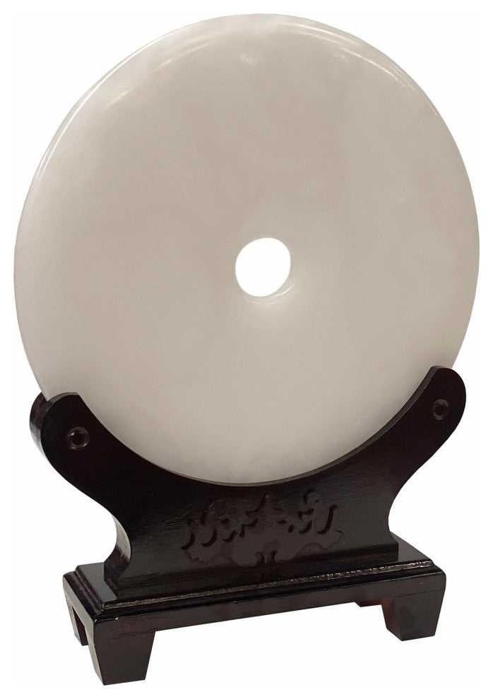 Chinese Natural Stone Round White Fengshui Plaque Display Hws1839