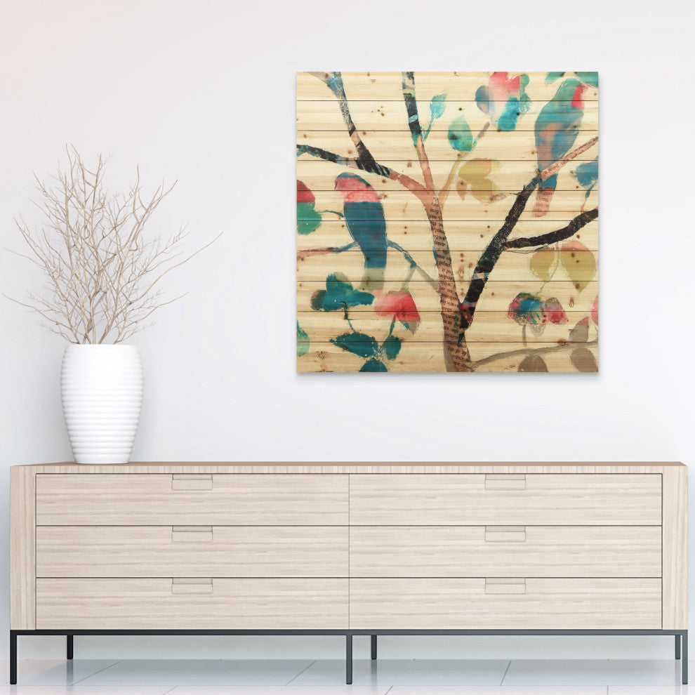 "Woodland Story 2" Wall Art Printed On Solid Fir Wood Planks
