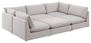 Mackenzie Linen Textured Fabric 6-Piece Modular U-Shaped Sectional, Beige