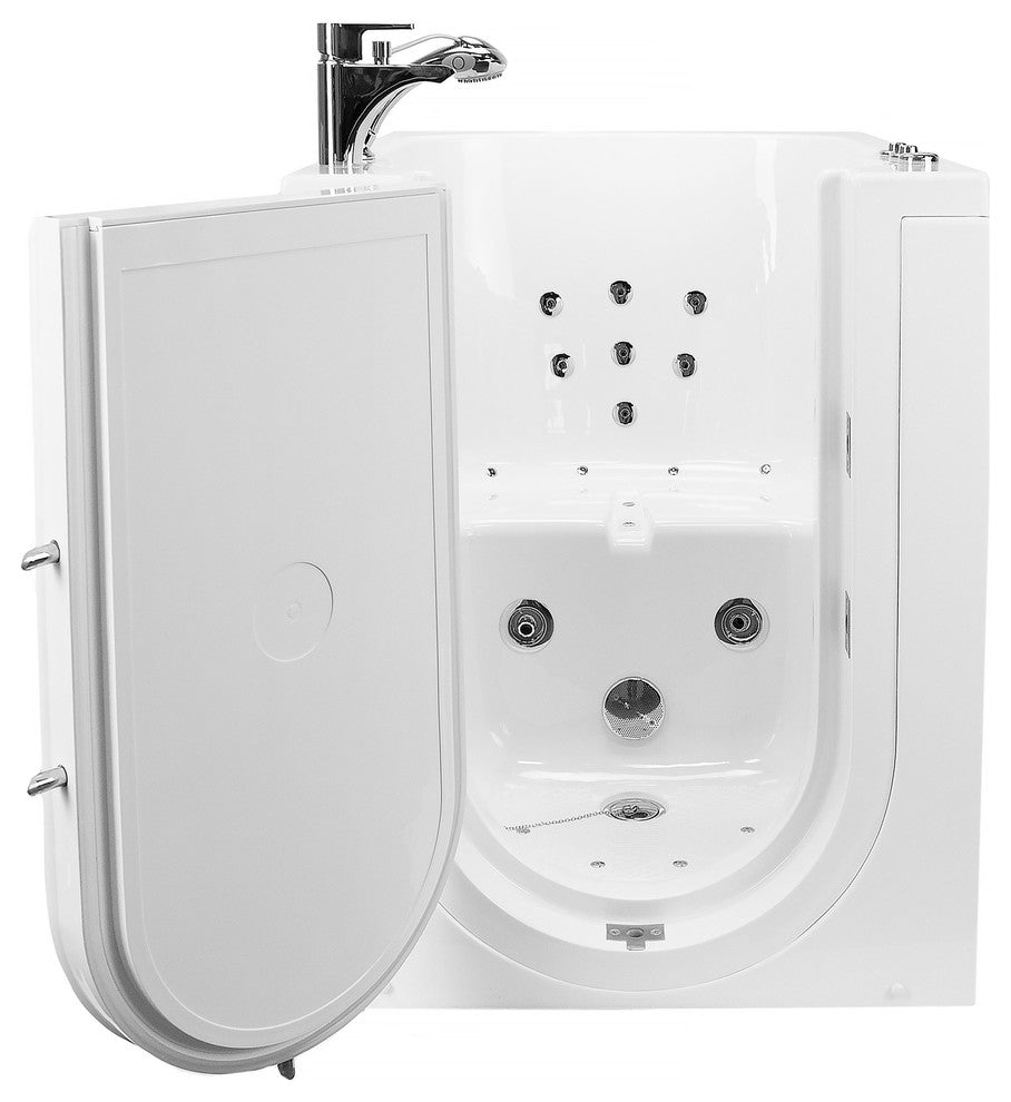 Ella Front Entry 32"x40" Acrylic Massage Walk-In Bathtub, Outswing Door, Faucet