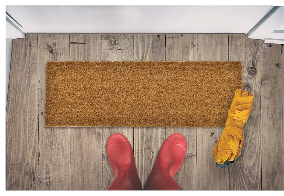 Sheltered Long Front Door Mat Coir Coco Fibers Rug 30x10, Natural