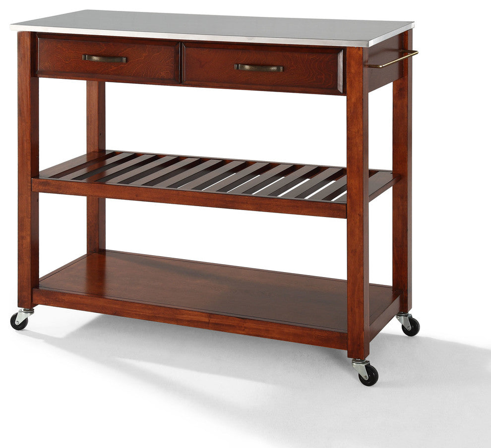 Crosley 2 Drawer Stainless Steel Top Kitchen Cart in Cherry