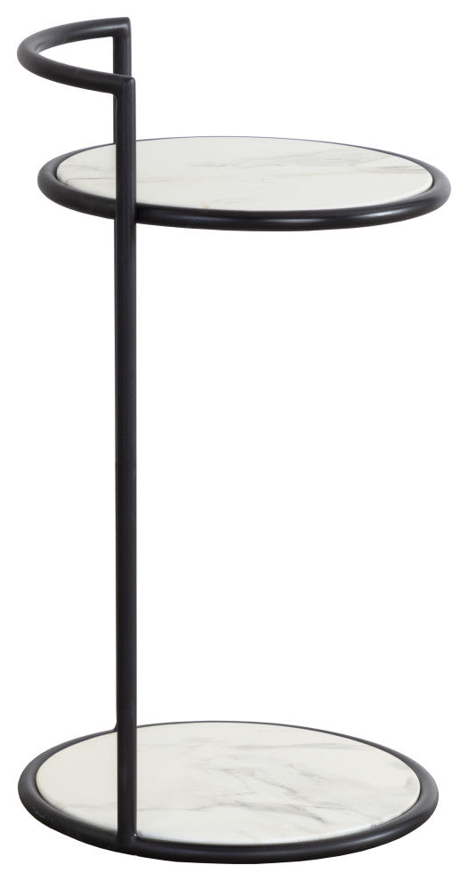 Parga End Table, Black, Marble Look