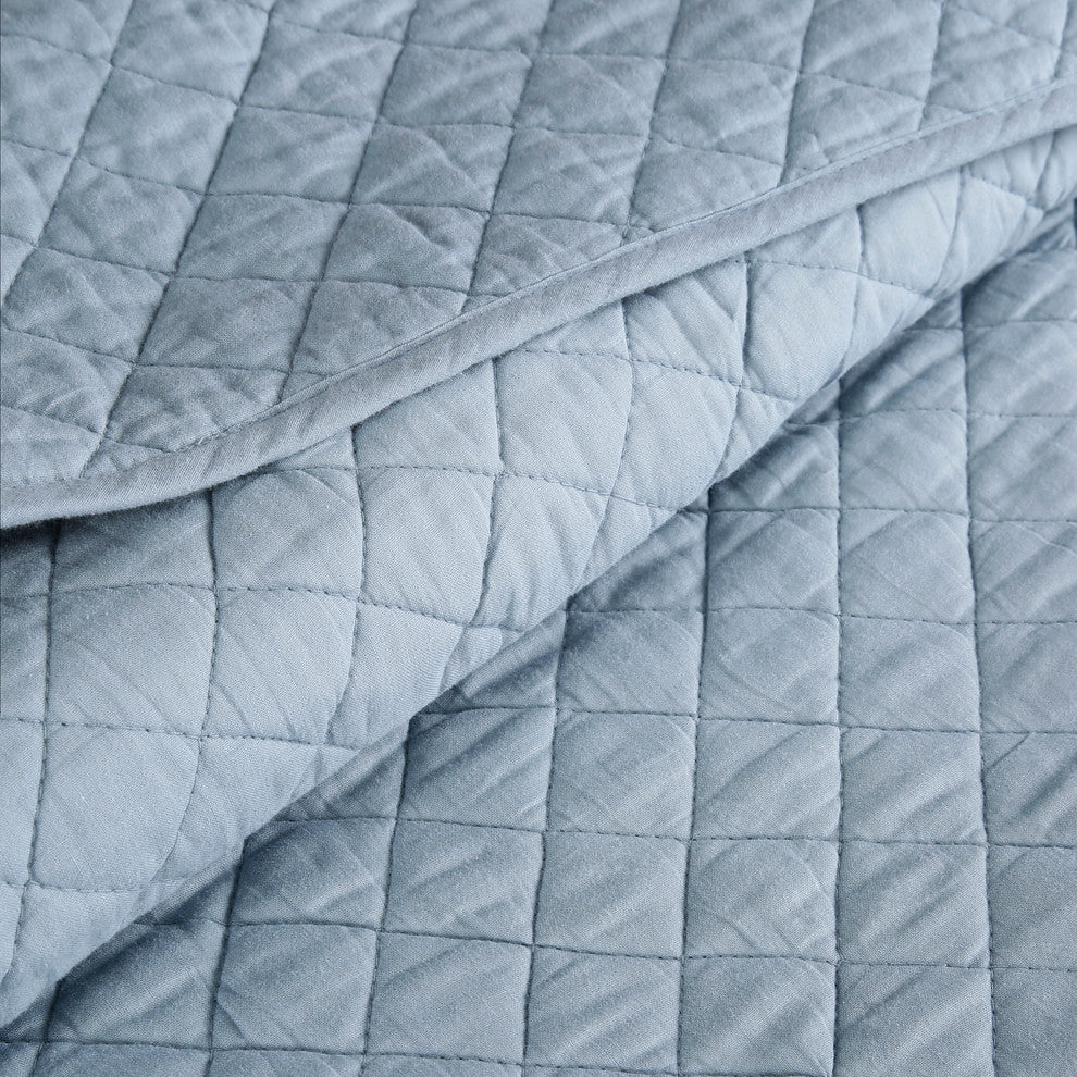 Ava Diamond Oversized Cotton 3-Piece Quilt Set, Blue, King