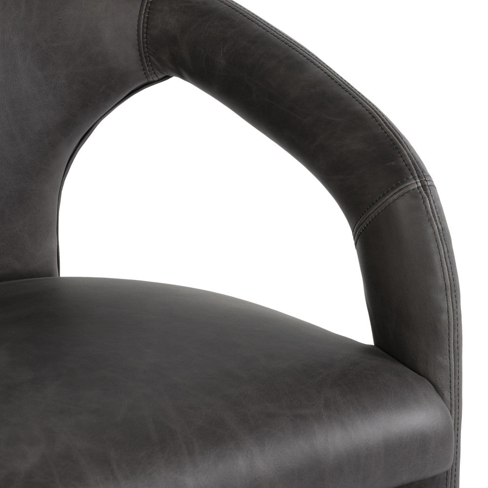 Kosas Home Archie 26" Distressed Leather Counter Stool, Charcoal