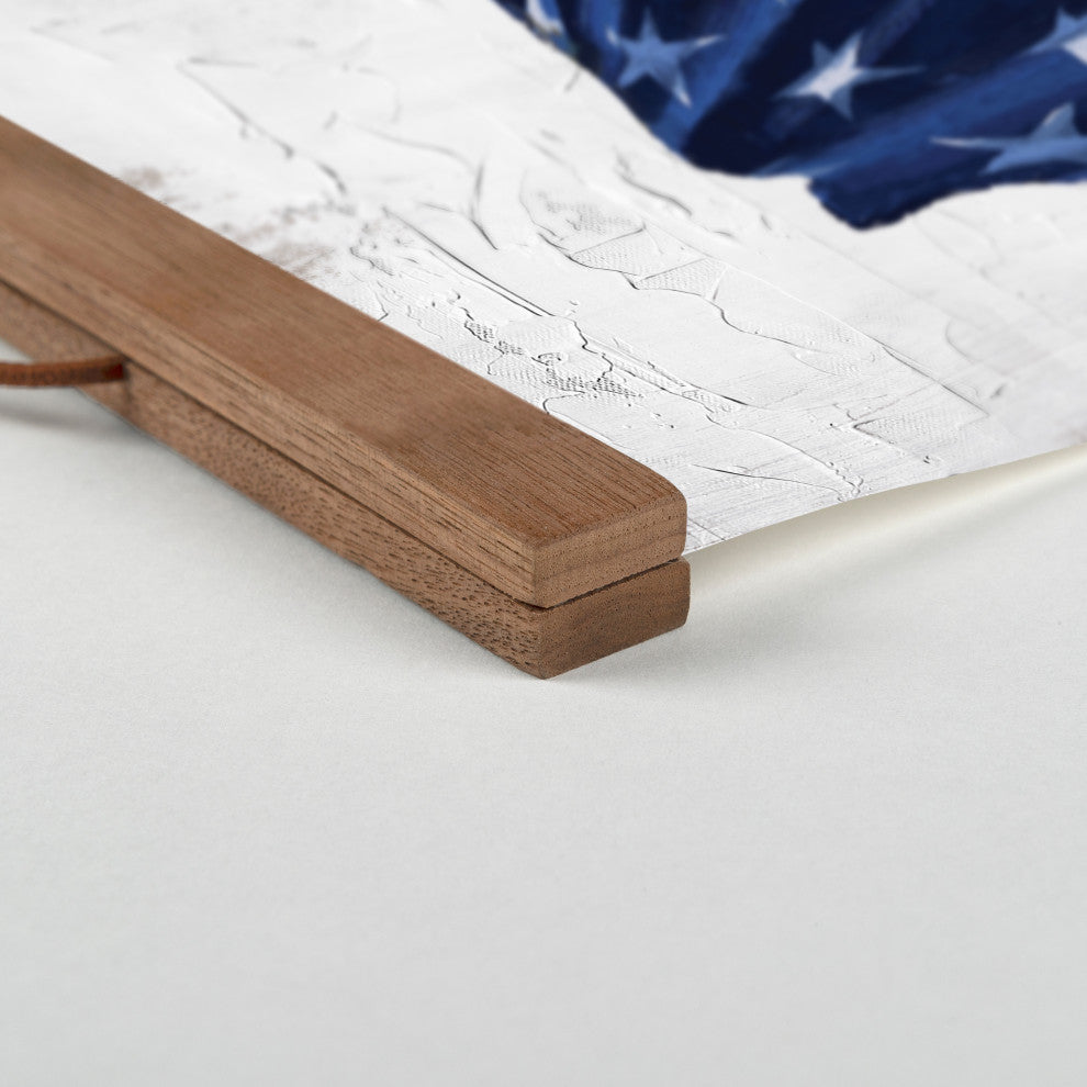 USA Flag 20 x 16 Teak Hanging Canvas