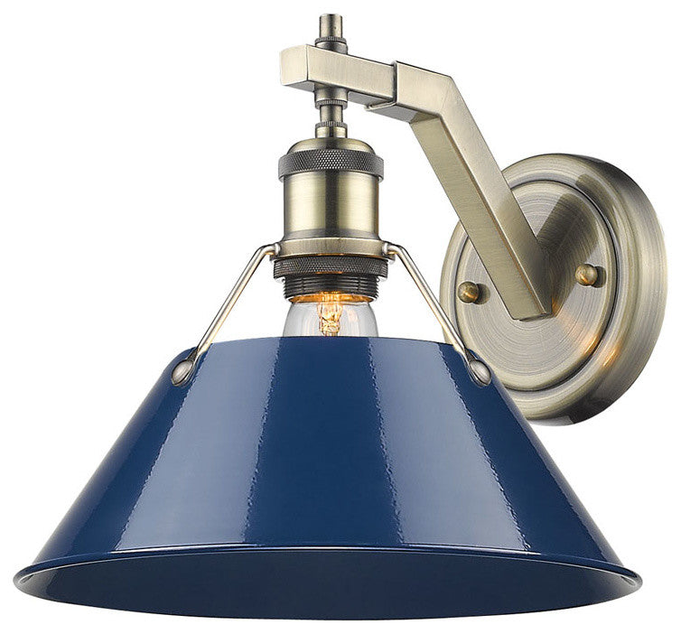 Golden Orwell 1 Light Wall Sconce, Aged Brass, Navy Blue Shade