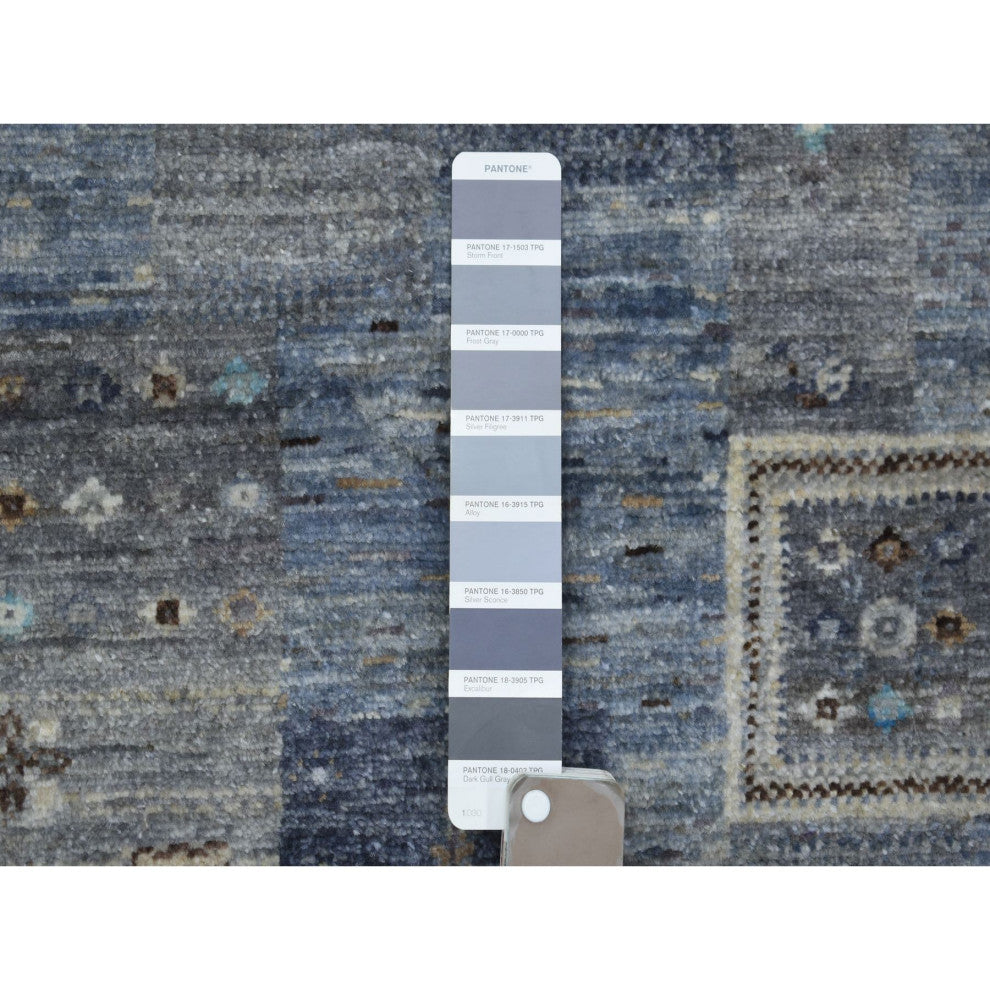 Gray with Blue Organic Wool Afghan Kashkuli Gabbeh Hand Knotted Rug 5'4" x 7'9"