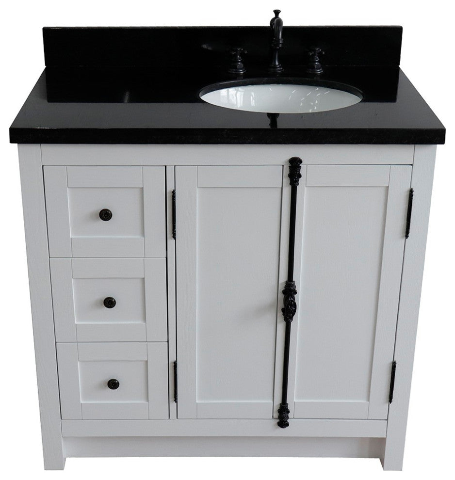 37" Vanity, Glacier Ash, Black Galaxy Top, Right Doors/Right Oval Sink