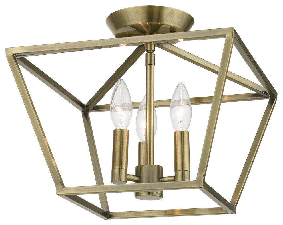 Devone 3 Light Antique Brass Square Semi-Flush