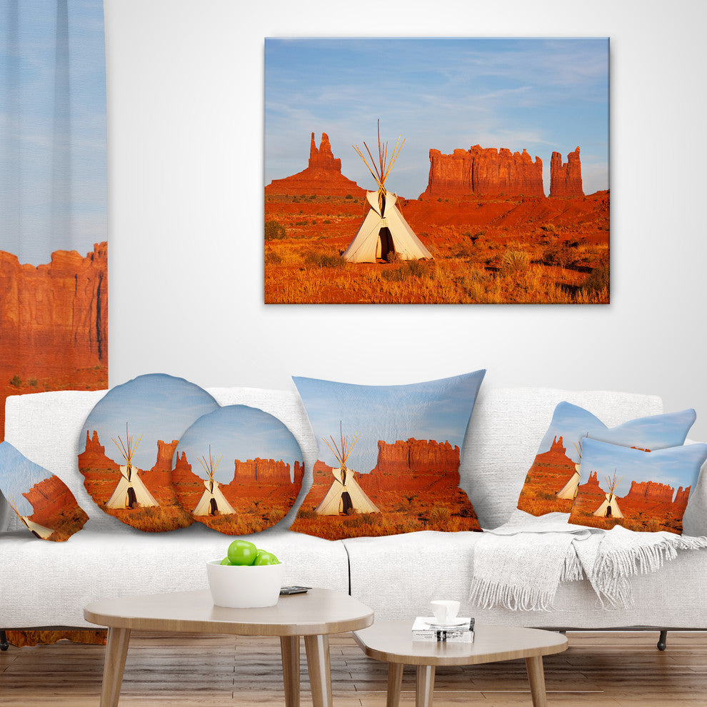 Tent in Monument Valley Landscape Printed Throw Pillow, 18"x18"