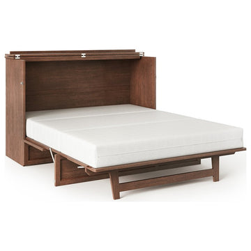 Bowery Hill Queen Modern Wood Murphy Bed Chest with Mattress in Burnt Amber