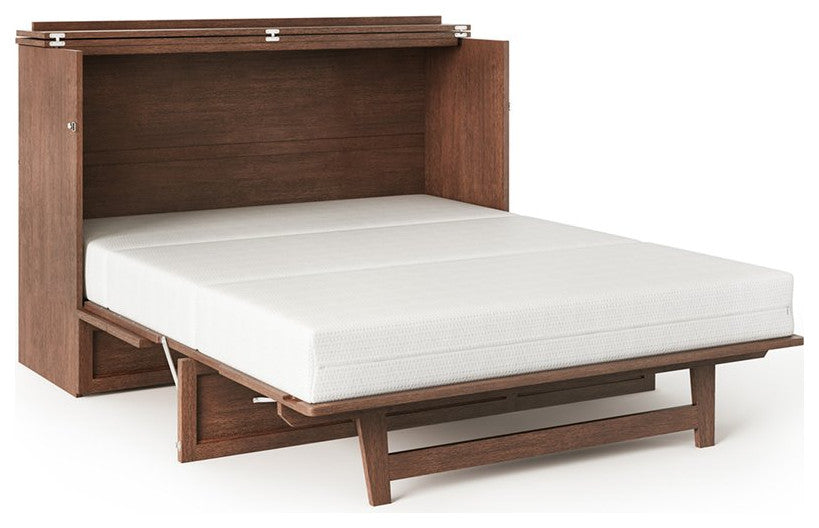 Bowery Hill Queen Modern Wood Murphy Bed Chest with Mattress in Burnt Amber