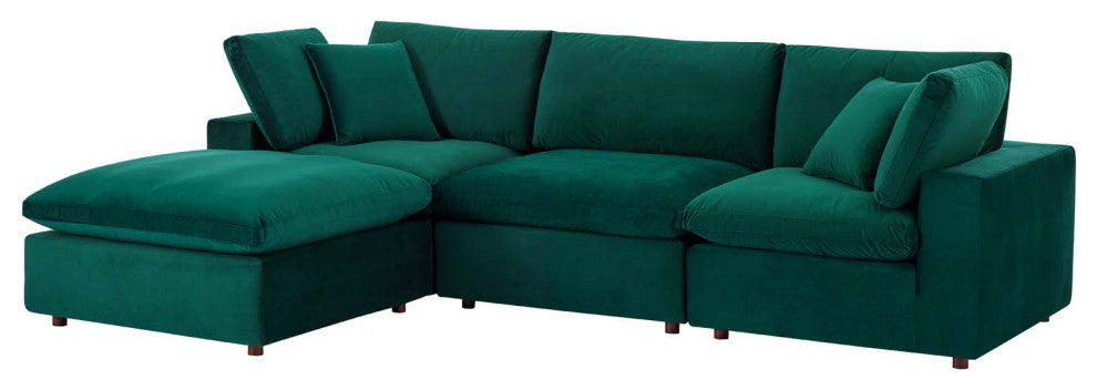 Sectional Sofa Set, Velvet, Green, Modern, Living Lounge Hotel Lobby Hospitality