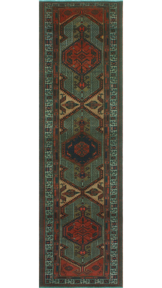 Fine Vintage Distressed Norwell Navy/Red Runner, 3'2x11'4