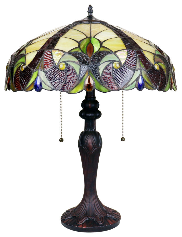 Adia Victorian Tiffany-Style Dark Bronze 2 Light Table Lamp 18" Wide