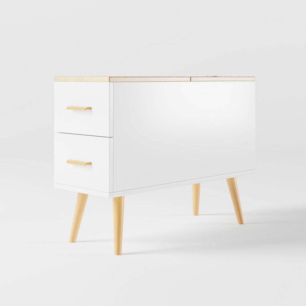Rectangle End Table with Drawers Modern Sofa Side Table for Living Room, Natural