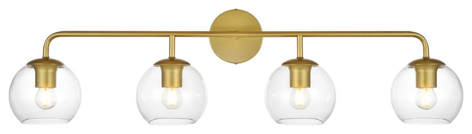 Genesis Four Light Bath Sconce, Brass And Clear