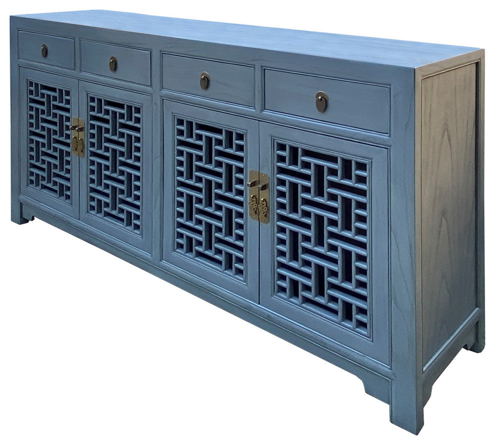 Asian Gray Shutter Doors Hardware Sideboard Credenza Console Cabinet Hcs7519