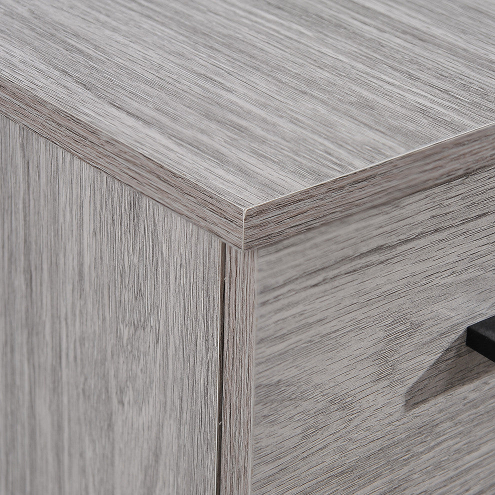 GDF Studio Emilia Mid Century Modern Finished Fiberboard Cabinet, Gray Oak