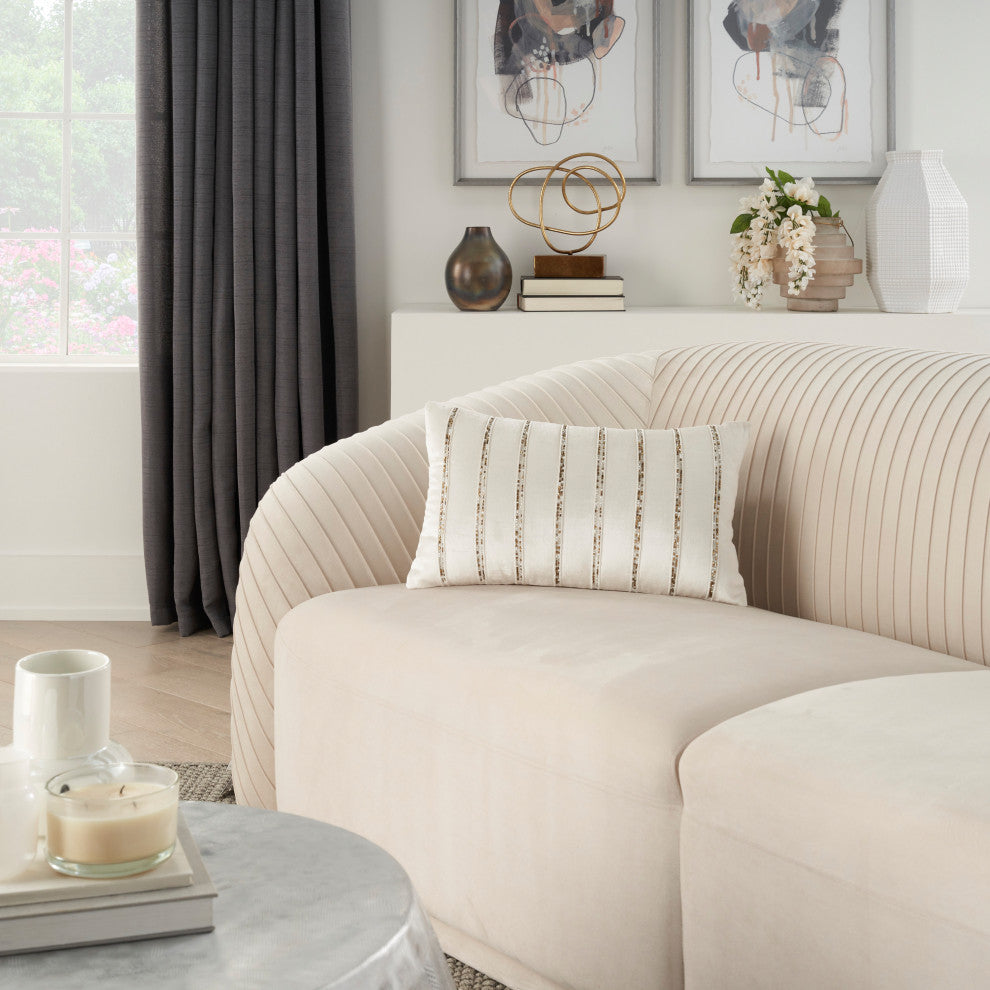 Nourison Home 12"x21" Mina Victory Sofia Beaded Stripes Ivory Throw Pillows