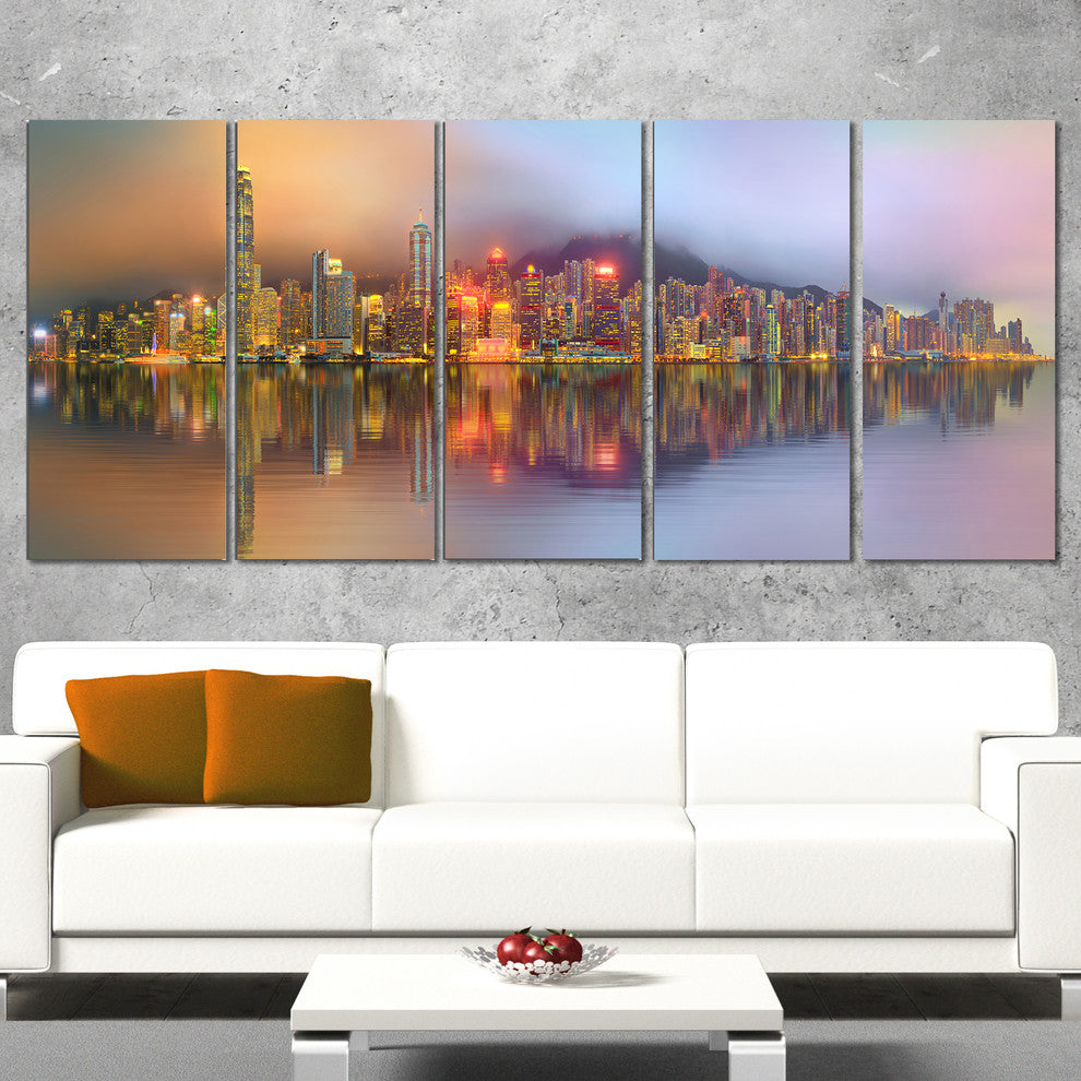 "Singapore Financial District Island" Canvas Print60"x28", 5-Panels