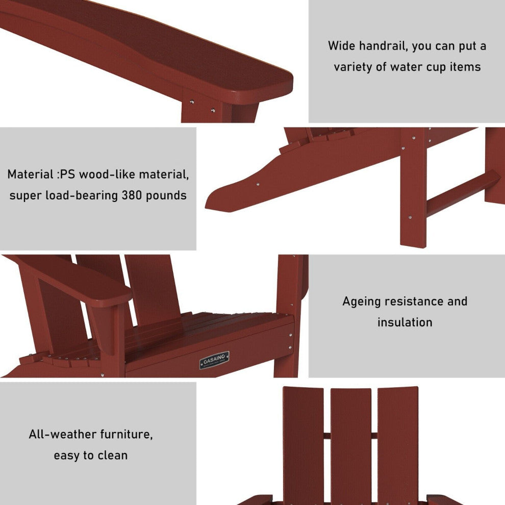 CASAINC Adirondack Chair PS Board 3 Back Panel Outdoor Widened Armrests Red