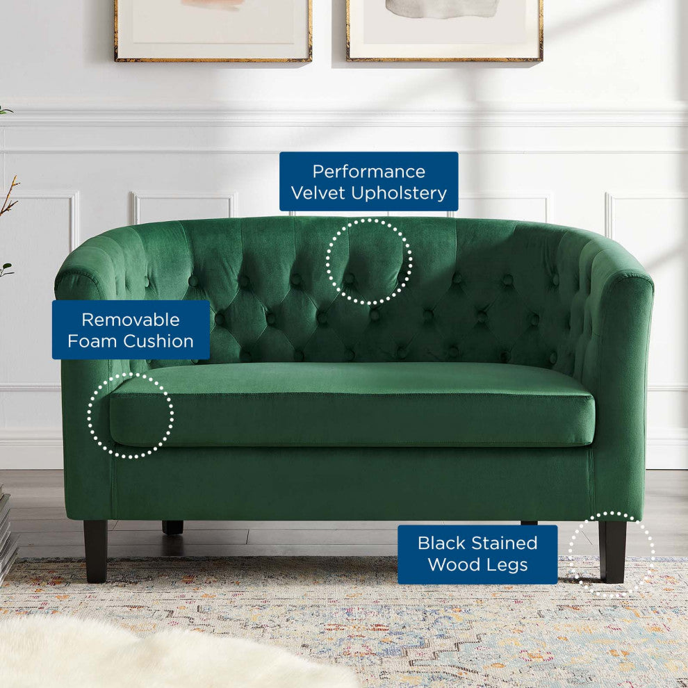 Loveseat Sofa, Velvet, Green, Modern, Living Lounge Room Hotel Lobby Hospitality