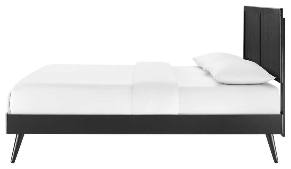 Platform Bed Frame, King Size, Wood, Black, Modern Mid-Century, Bedroom Master