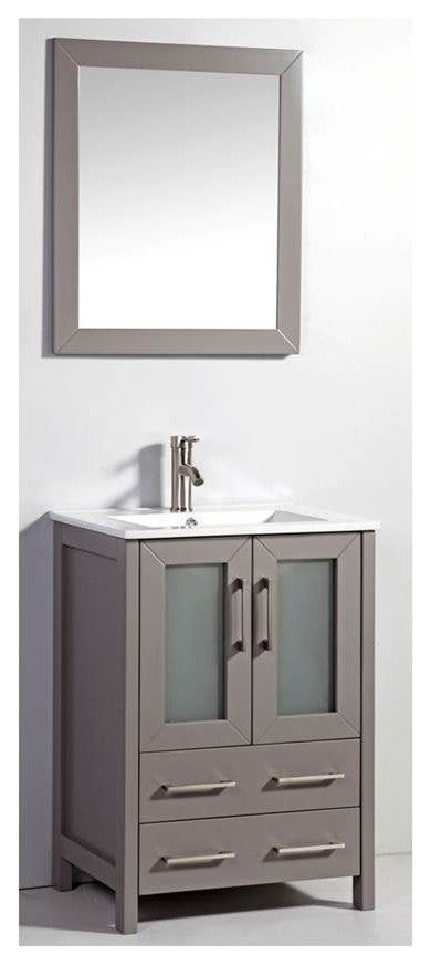 24" Bathroom Vanity With Matching Mirror, Light Gray