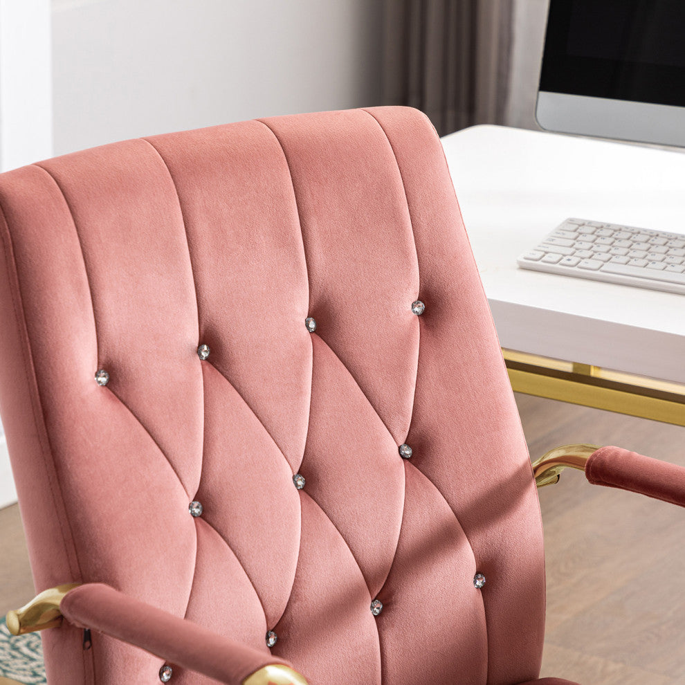 Rhinestone Tufted Armrest Task Chair, Pink