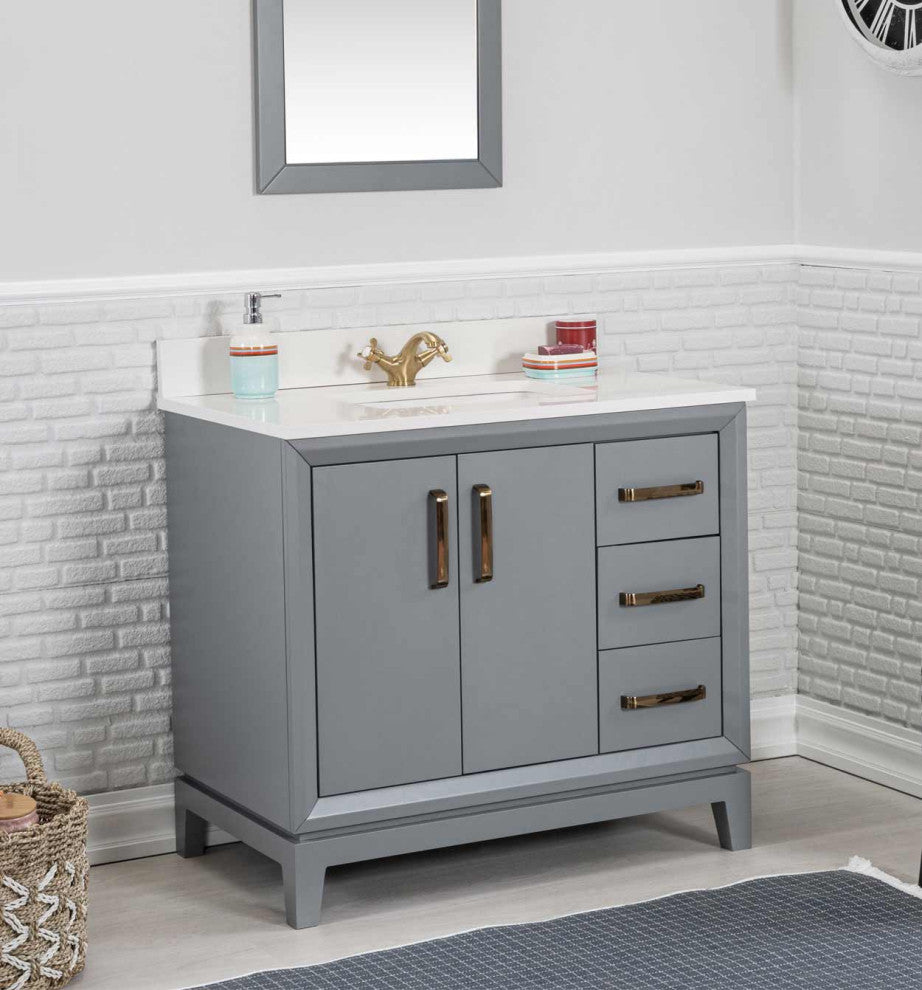 Fabia Collection 36" Bathroom Vanity With Sink, Mirror, Countertop, Dark Gray